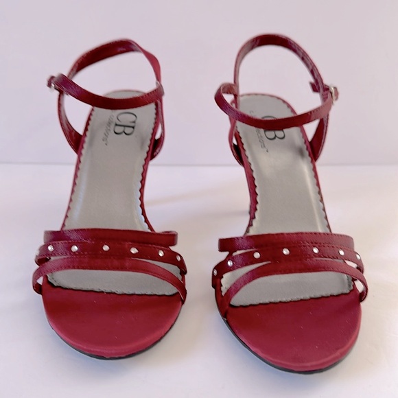 CB Collections Strappy High Heels 7 1/2 Dark Red Burgundy Rhinestone Detail - Picture 7 of 9